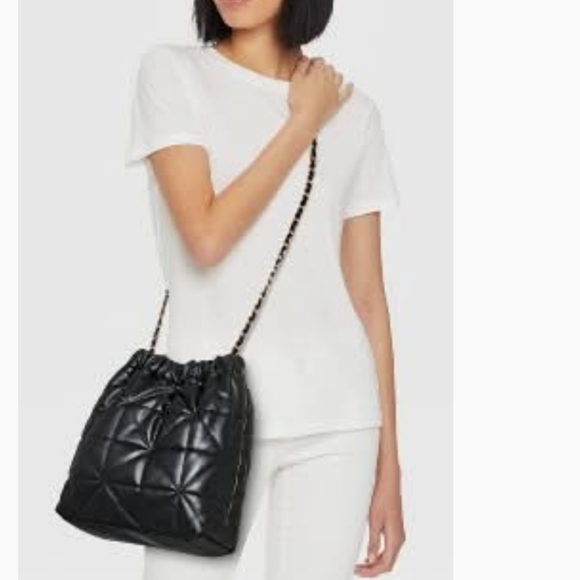 A New Day Black Faux Leather Rouched Chain Crossbody Bag NWT - Picture 3 of 5